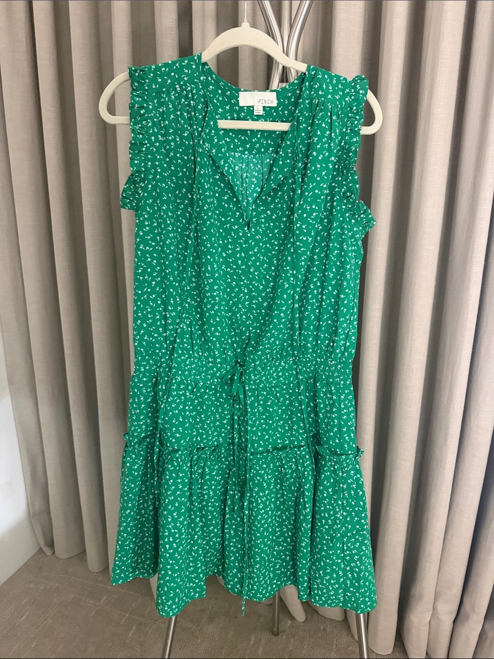 Pinch Green Floral Tie-Waist Mini Dress